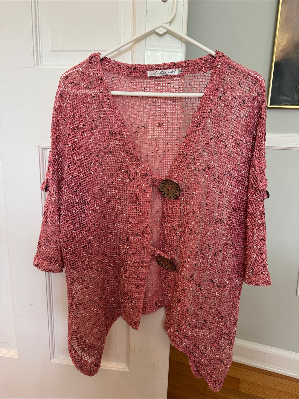 Lulu-B Dusty Rose Open-Weave Button Cardigan